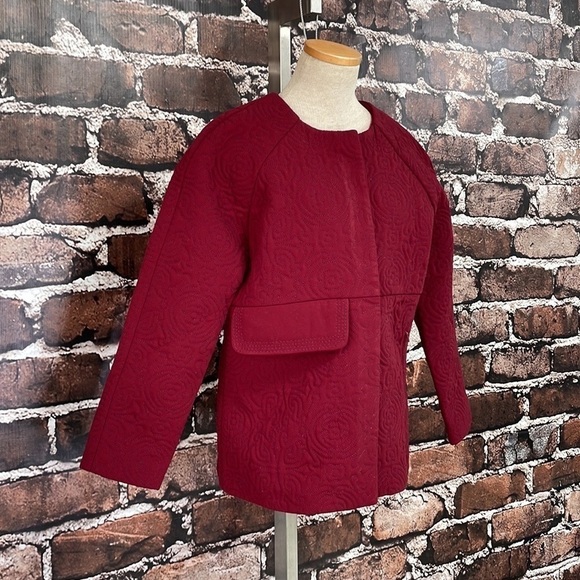 Genes Lecoanet Hemant Jacket France Quilted Burgundy Red Pockets Large - Picture 5 of 12
